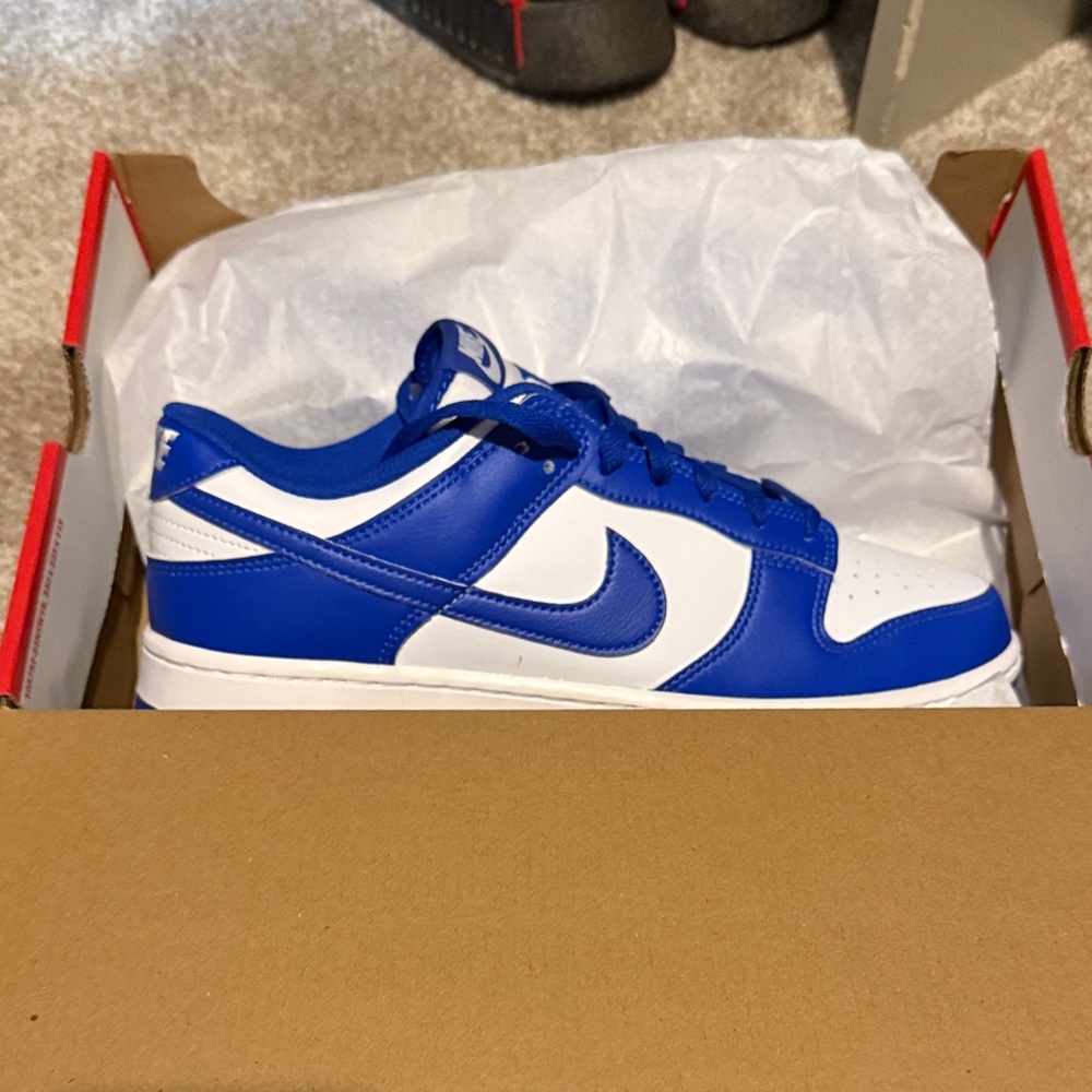 NEW Nike Dunk Low (Retro) Leather Sneakers in White and Royal Blue